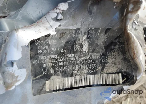 2019 Hyundai Sonata Se z USA, uszkodzony, nr VIN 5NPE24AF4KH743597